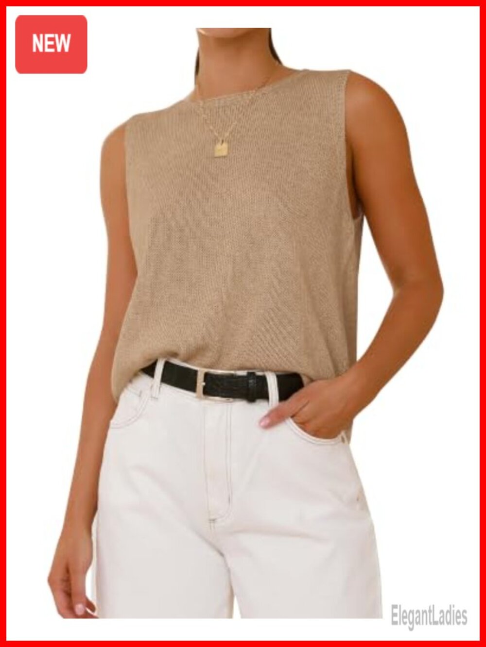 Sleeveless Sweater Vest Women Ribbed Knit Tank Top Loose Fit Crewneck